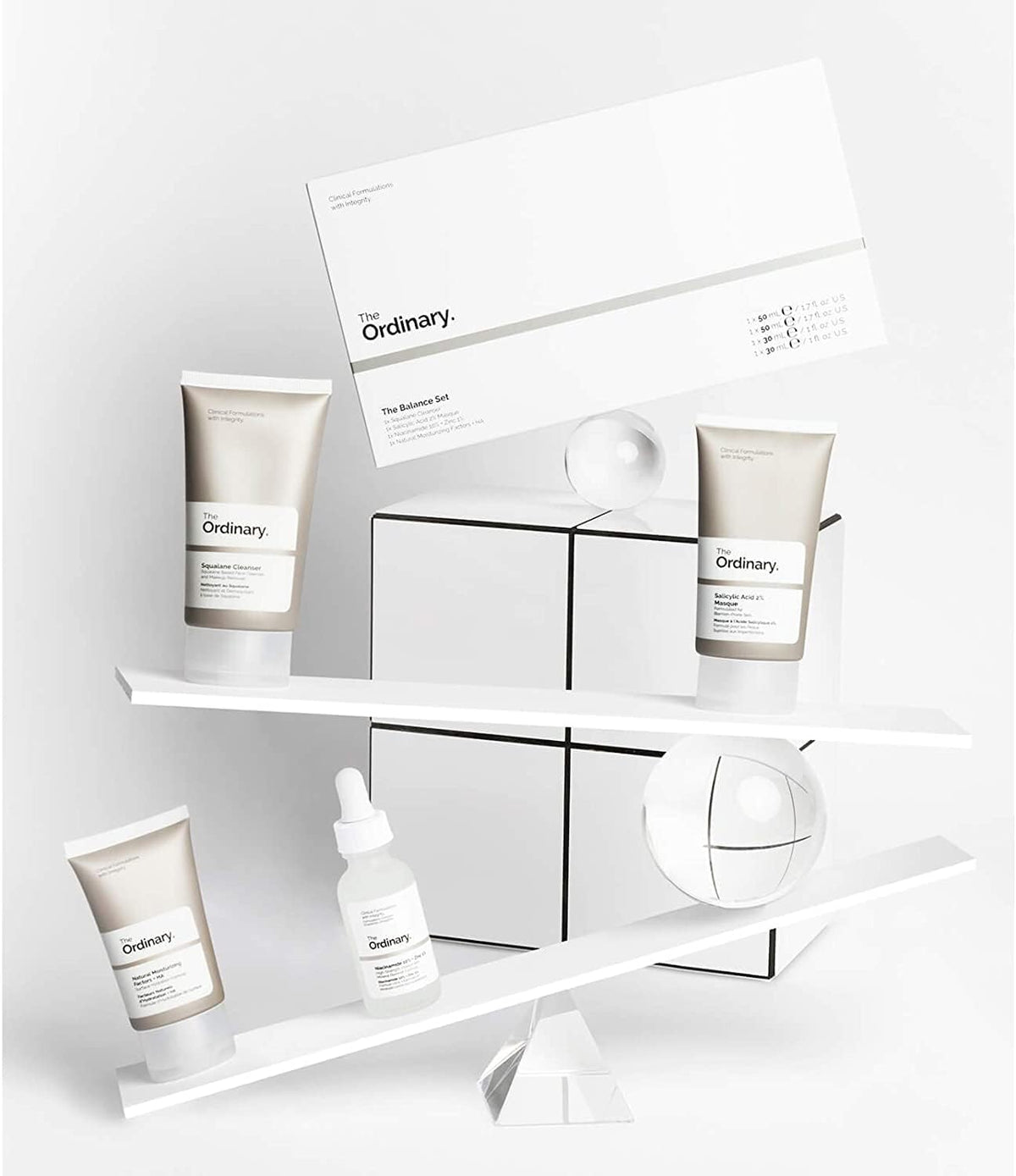 The Ordinary The Balance Set – Beauty Set, Skincare Set, Gift Set with Squalane Cleanser, Salicylic Acid 2% Masque, Niacinamide 10% and Zinc 1% and Natural Moisturizing Factors and HA (4 Piece Set)