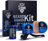 Kit de Croissance de la Barbe, Kit pour Faire Pousser la Barbe pour les Hommes Avec Derma Roller en Titane + Huile Sérum de Croissance de la Barbe + Baume à Barbe + Savon Nettoyant pour Barbe + Peigne